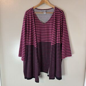 Catherines Layered Blouse Pink Black Striped Cardigan Top Sz 4X
